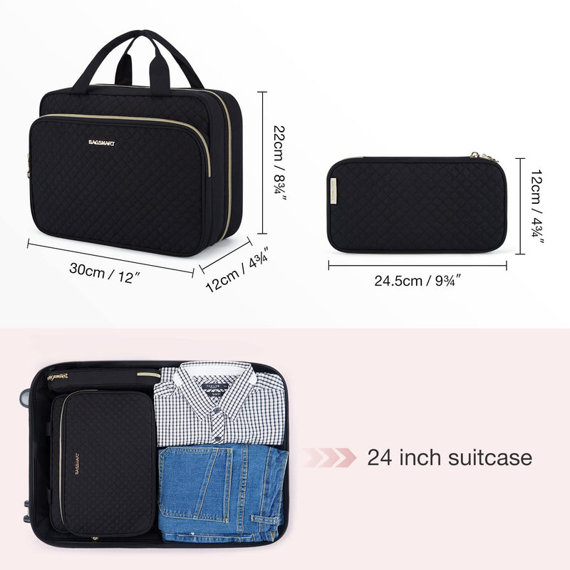 [Australia] - Hanging Toiletry Bag, BAGSMART Toiletry Bag for Women with Makeup Brush Bag, Water-resistant Travel Makeup Bag Organiser with Hanging Hook for Full Sized Toiletries, Makeup Brushes, Travel Accessories Black 