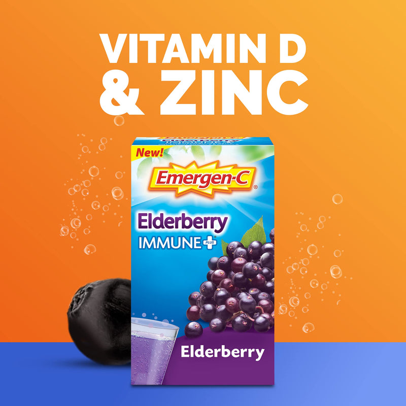[Australia] - Emergen-C Immune+ Vitamin C 1000mg (18 Count, Elderberry) Dietary Supplement Fizzy Drink Mix Powder Packets 