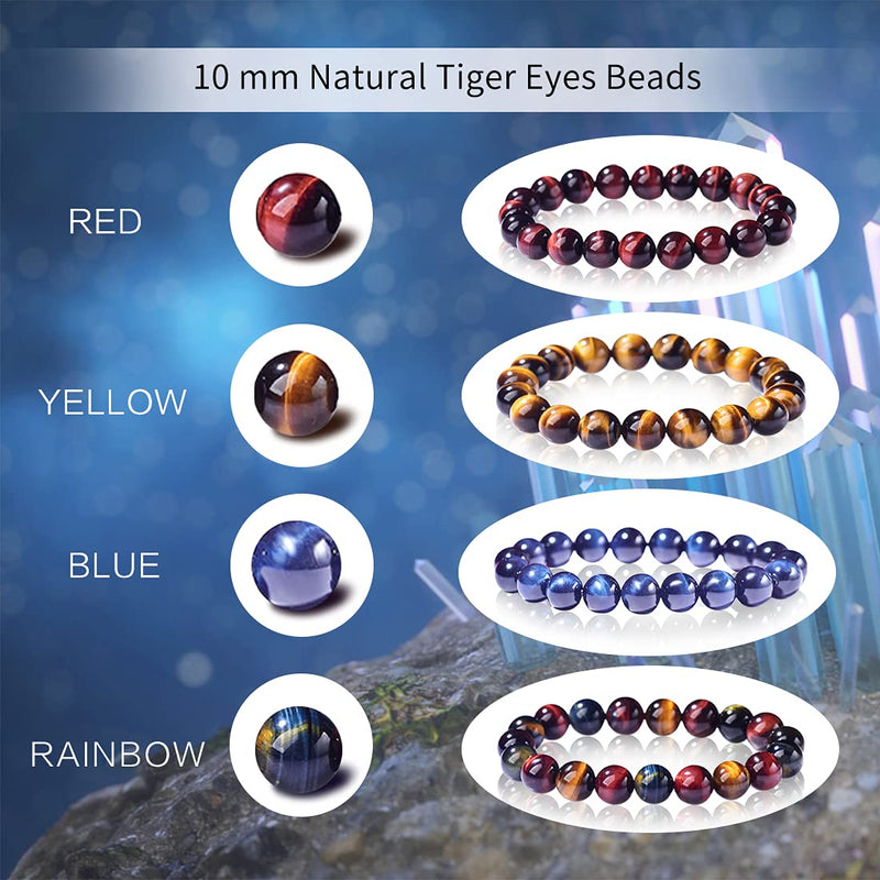 [Australia] - ERICNVOC 10 mm Beads Natural Gemstone Bracelet | Red Tiger Eyes Bracelet | Healing Crystal Elastic Yoga Handmade Jewelry for Women & Girls Gifts Blue 10.0 Millimeters 