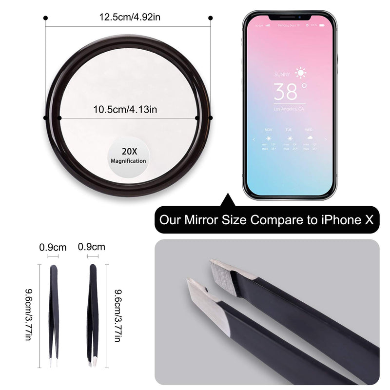 [Australia] - 5Inches 20X Magnifying Mirror &Slant Tip and Pointed Eyebrow Tweezer Set,Perfect for Precise Makeup Application for Facial Hair, Blackhead and Tick Remover. 