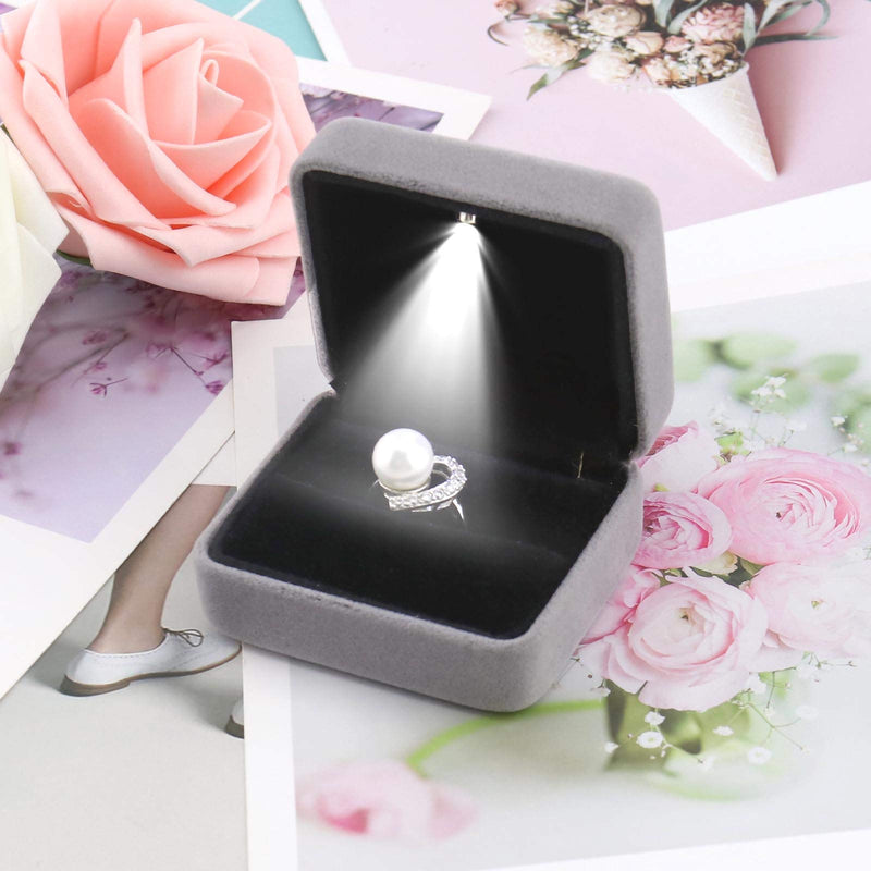 [Australia] - Micro Traders Light Finger Ring Box Flocked Fabric Singer Ring for Proposal Wedding Ceremony Bride Gift Display Exhibition Grey 