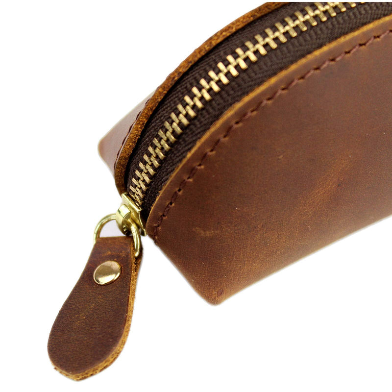 [Australia] - DK86 Leather Zipper Pen Case Pouch Holder Bag - Small Travel Makeup Cosmetic Bag - Vintage Brown 