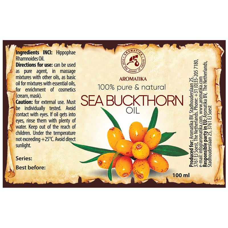 [Australia] - Sea Buckthorn Fruit Oil 200ml - Cold Pressed - Unrefined - 100% Pure & Natural - Hippophae Rhamnoides Oil - Best for Hair - Body - Face - Beauty - Relaxation - Massage 