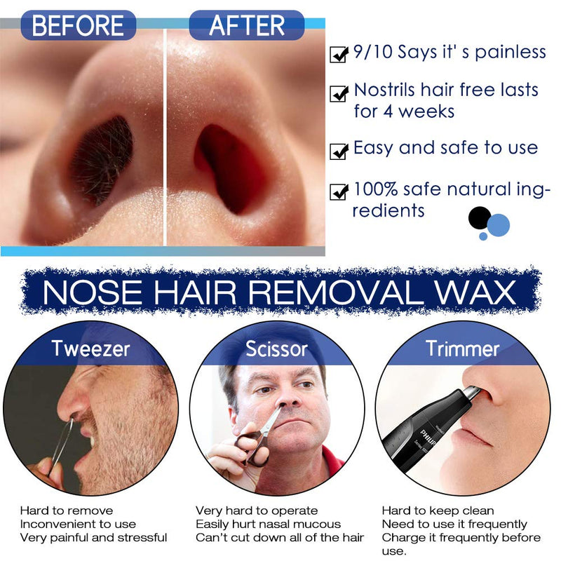 [Australia] - Nose Waxing kit, 100g Nose Hair Removal Wax for Men & Women, Painless Depilatory Wax Beans Ear Hair Removal for Men Nose with 20 Wax Sticks Applicators, Over 20 Times Usage 