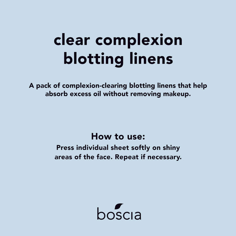 [Australia] - boscia Clear Complexion Blotting Linens, Vegan, Cruelty-Free, Natural and Clean Skincare , Natural Willow Bark Facial Blotting Sheets Formulated for Acne-Prone Skin, 100 Sheets 