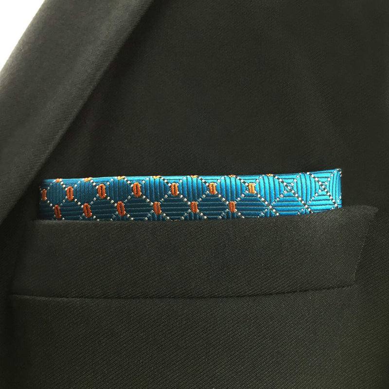[Australia] - SHLAX&WING Blue Mens Pocket Square Silk Hanky Checkered 12.6 inches Large Size 