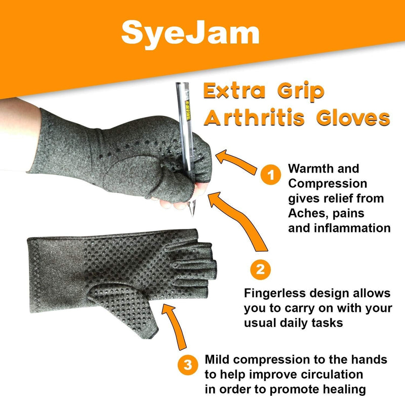 [Australia] - SyeJam Arthritis Gloves Fingerless- Rheumatoid Arthritis Compression Gloves for Pain Relief - Grip (M) 1 Pair Grey (1 Pair With Grip) + Free Ebook M (Pack of 2) 