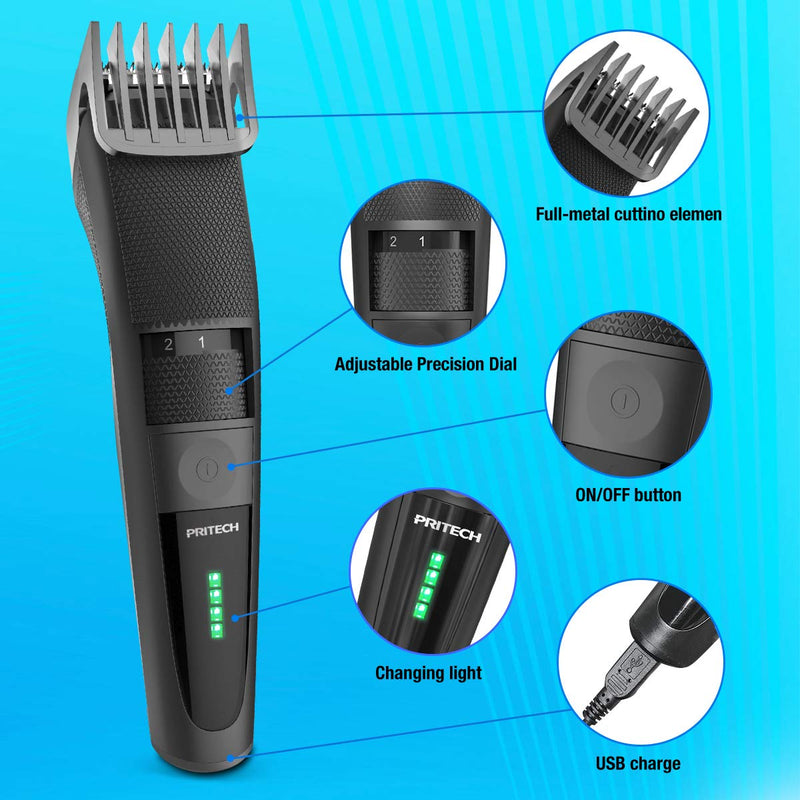 [Australia] - Electric Hair Clipper Cordless Beard Trimmer for Men Professional Barber Clippers, Hair Clipper with Comb Attachment and 20 Adjustable Settings, Washable black by PRITECH… 