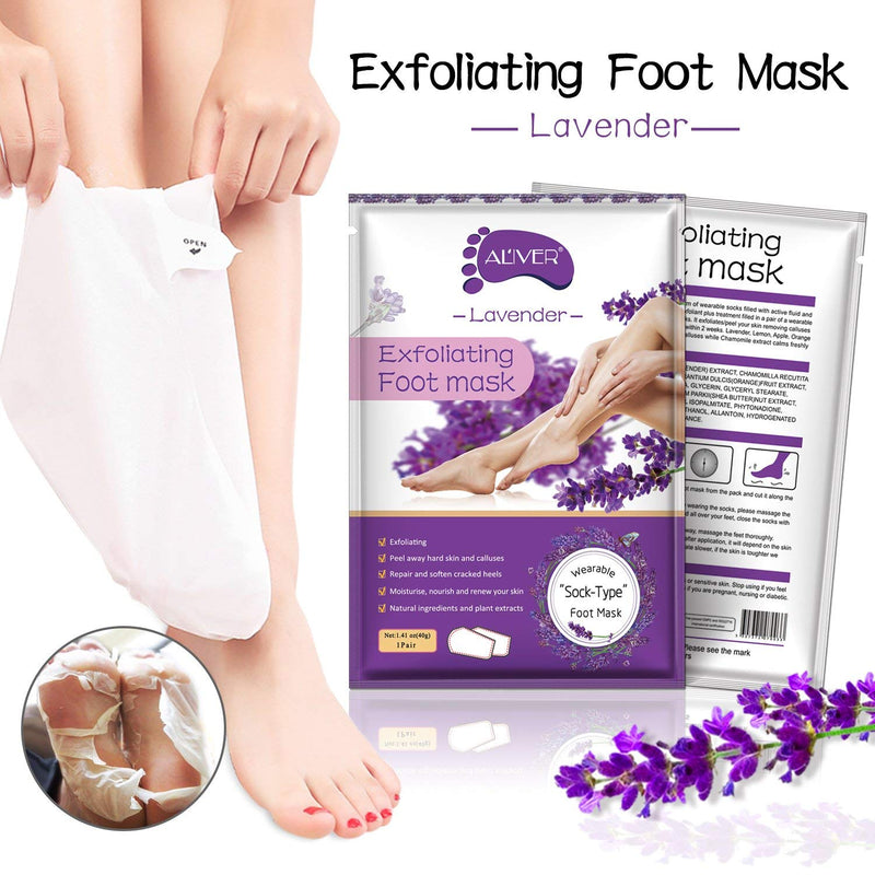 [Australia] - Foot Peel Mask - 5 Pack, ALIVER Exfoliating Feet Mask Spa For Baby Soft Skin, Repair Dead Skin, Calluses, Cracked - Lavender Lavender-2 