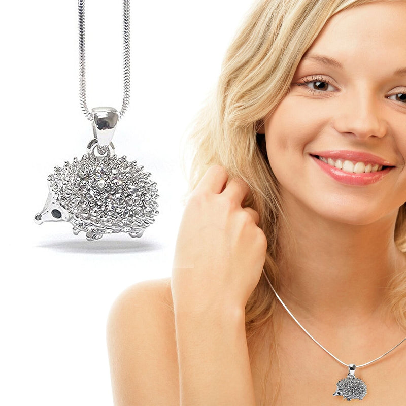 [Australia] - Lola Bella Gifts Crystal Hedgehog Necklace and Earrings Set with Gift Box 