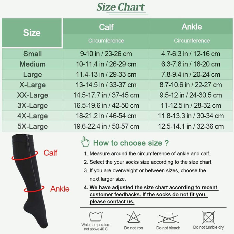 [Australia] - Ailaka Zipper 20-30 mmHg Compression Socks for Women & Men, Knee High Open Toe Large (1 Pair) Black 