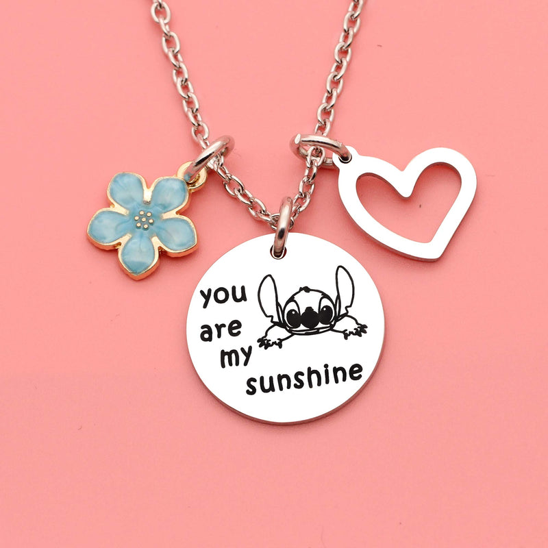 [Australia] - Maxforever Girl's Jewelry You are My Sunshine Necklace Gift for Daughter, Niece, Girls Blue Sakura 