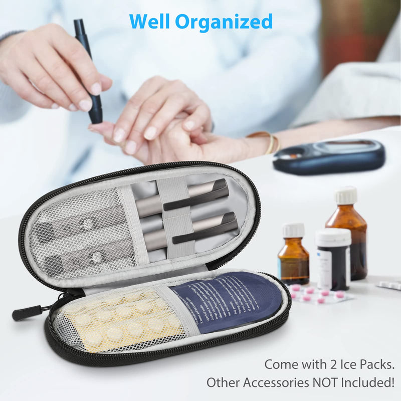 [Australia] - MEDMAX Insulin Cooler Travel Case with 2 Ice Packs - Portable Water Resistant Insulated Diabetic Medication Organizer Carrying Cooling Bag for Insulin Pen and Other Diabetic Supplies, (Black) Black 