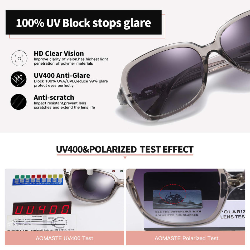 [Australia] - AOMASTE Retro Square Polarized Sunglasses for Women 100% UV400 Protection Lens Driving Outdoor Eyewear 1 Crystal Grey Frame/Gradient Grey Lens 