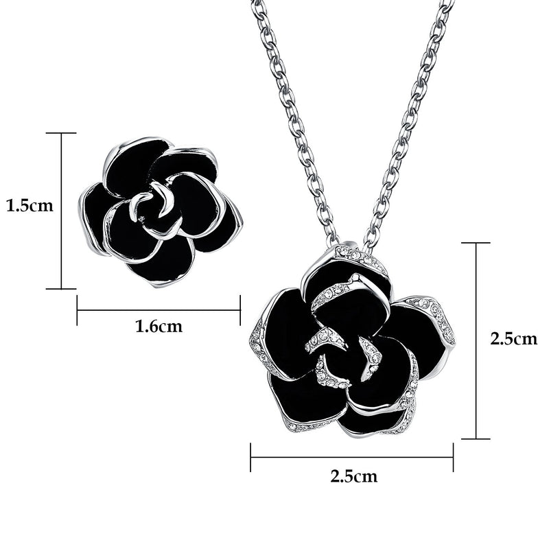 [Australia] - Yoursfs Flower Jewelry Set 18K Rose GP Sexy Flower Lacing with Rhinestones Clip Earrings&Necklace Ladies Jewelry Set Black Rose Jewelry Set 