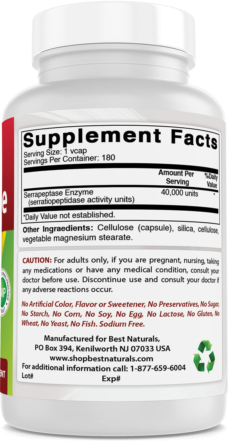 [Australia] - Best Naturals Serrapeptase 40000 SPUs 180 Capsules (180 Count (Pack of 2)) 180 Count (Pack of 2) 