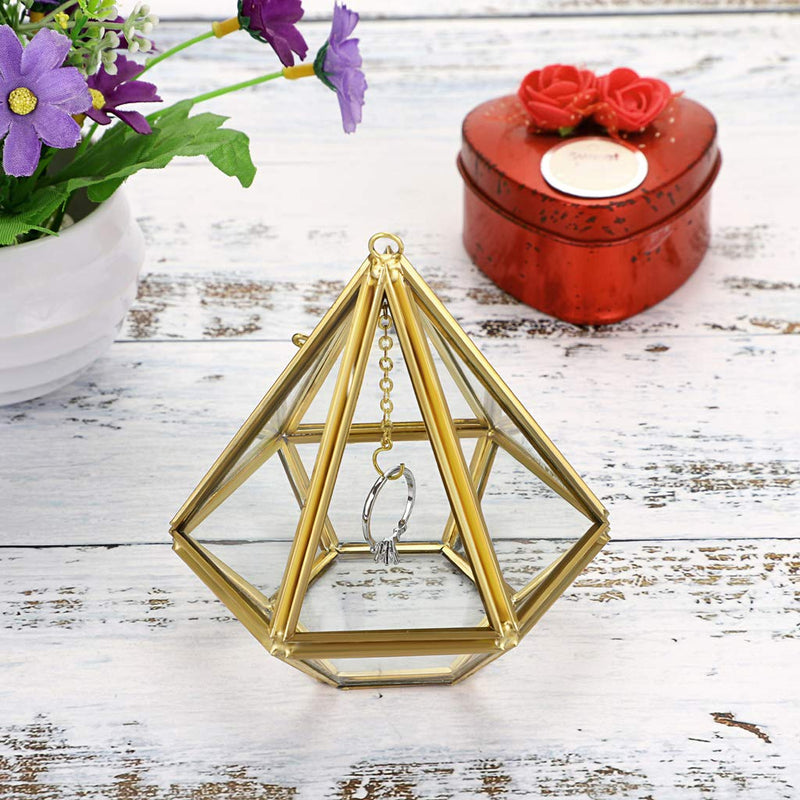 [Australia] - Hipiwe Jewelry Ring Display Holder - Pyramid Ring Holder Geometric Glass Ring Jewelry Box Wedding Ring Bearer Gift Box Hanging Prism Ring Stand Proposal Ring Display Case 