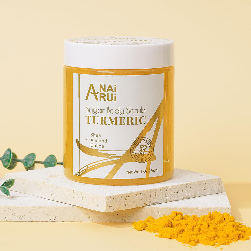 [Australia] - ANAiRUi Turmeric Body Scrub, Glow Face Real Sugar Scrub for & Hyperpigmentation Dark Spots, Exfoliating, Moisturizing Glowing Sweet Orange Scent, 260 g (Pack of 1), 9.0 fluid_ounces 