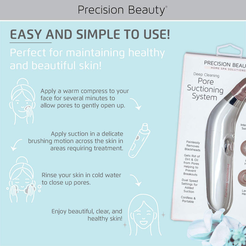 [Australia] - Deep Cleaning Pore Suctioning System by Precision Beauty | Blackhead Remover Pore Vacuum & Cleanser | Blemish & Blackhead Removal Tool | Pampering Home Facial Treatment 