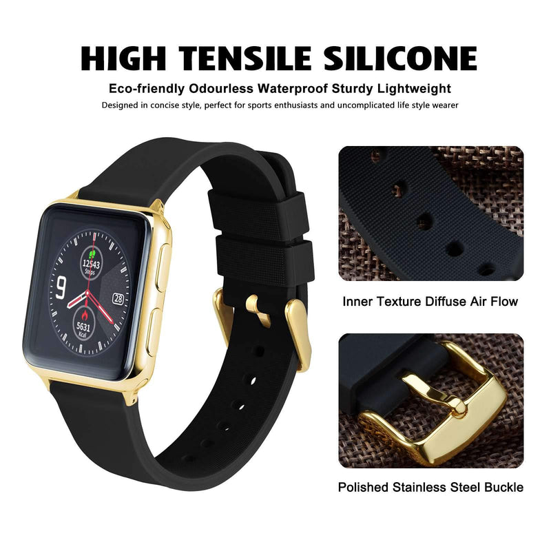 [Australia] - WOCCI Silicone Watch Bands - Quick Release Soft Rubber Replacement Straps with Gold Buckle (14mm 18mm 20mm 22mm 24mm) 14mm - 9/16" Black/Gold Buckle 