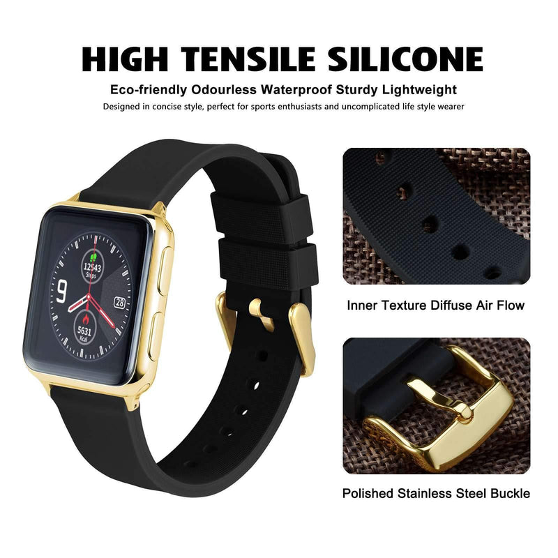 [Australia] - WOCCI Silicone Watch Strap with Rose Gold Buckle, Quick Release, Replacement Band 14mm 16mm 18mm 20mm 22mm Black (Gold Buckle) 