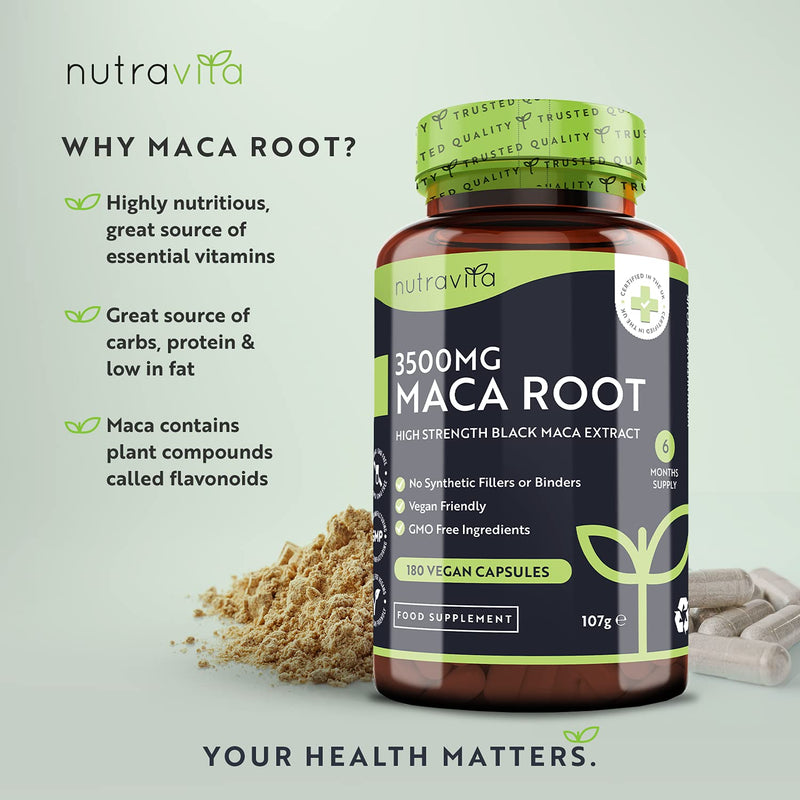 [Australia] - Maca Root Capsules 3500mg – 180 Vegan Capsules – High Strength Maca Root Extract – 6 Month Supply – Made in The UK by Nutravita 