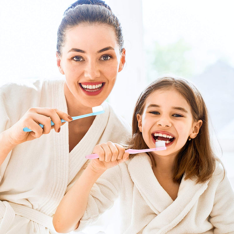 [Australia] - 4 Pieces Soft Micro-Nano Manual Toothbrush Extra Soft Bristles Toothbrush with 20,000 Bristles for Fragile Gums Adult Kid Children (Blue and Pink Smooth) Blue and Pink Wave 