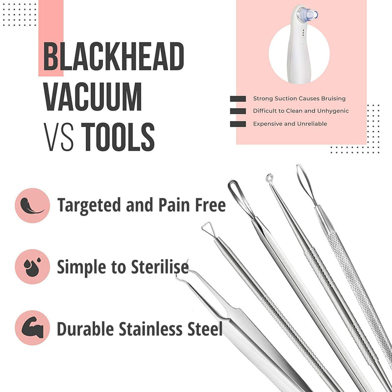 [Australia] - The Good Stuff Black Head Removal Tools with Mirrored Travel Case, 5 pcs Kit, Black 