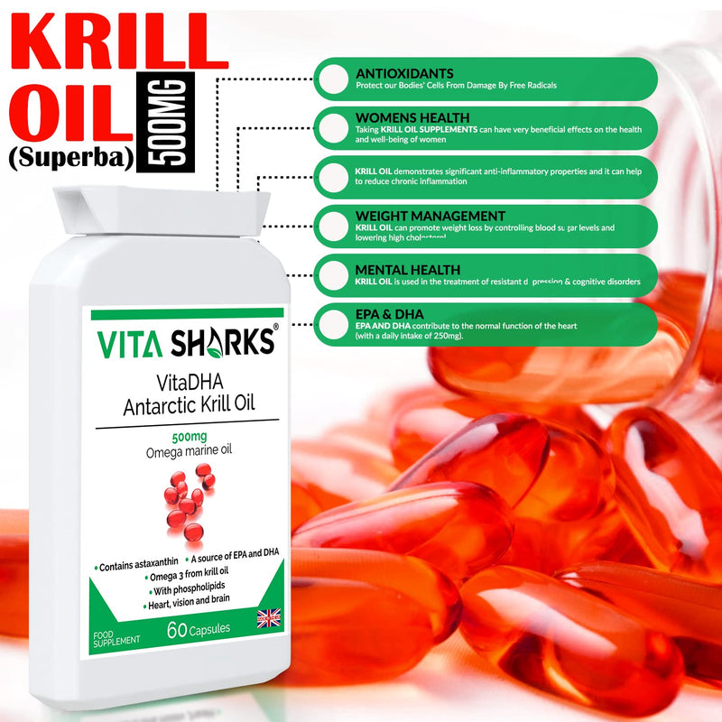 [Australia] - VitaDHA Antarctic Krill Oil a Potent Source of EPA, Astaxanthin & DHA for Brain Function, Heart Health, Blood, Hair, Skin, Joints, Connective Tissues & Liver | Cod Liver Oil Alternative 