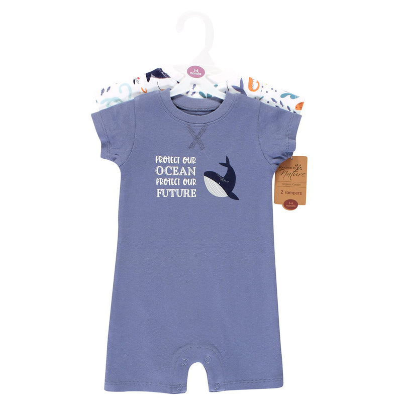 [Australia] - Touched by Nature Unisex Baby Organic Cotton Rompers 0-3 Months Ocean 