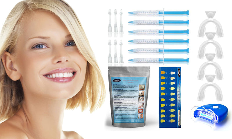 [Australia] - KAV PLUS Teeth Whitening Kit 6 Gel, LED Light, X4 Mouth Trays + Free Teeth Shade - Professional Teeth Bleach Whitening KIT 
