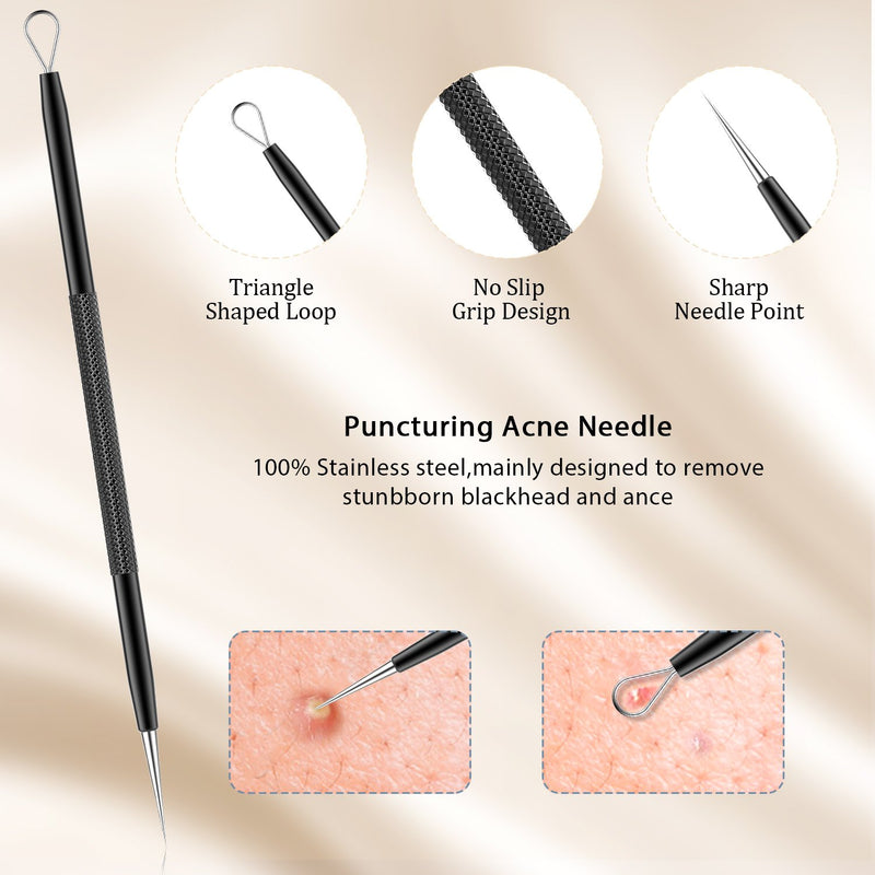 [Australia] - BESTOPE Blackhead Remover Pimple Popper Tool Kit Acne Comedone Zit Blackhead Extractor Tool for Nose Face, Blemish Whitehead Extraction Popping,Stainless Steel with Metal Case(Black) Black 