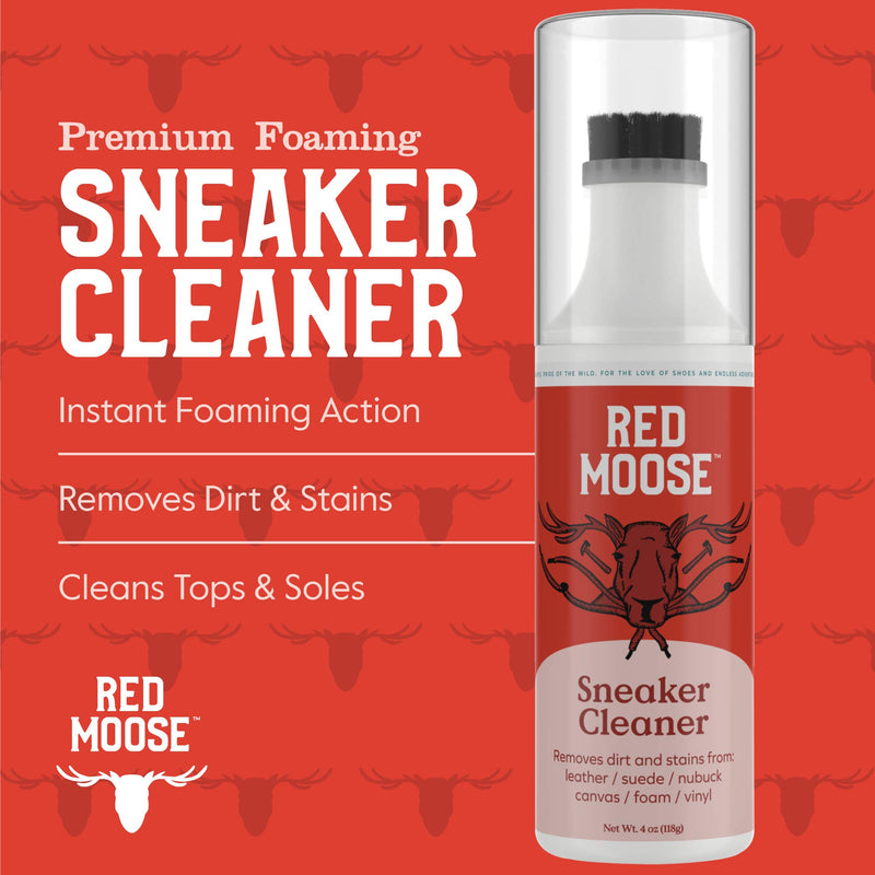 [Australia] - Red Moose Shoe and Sneaker Cleaner - 4 oz Foaming Stain Remover with Scrub Brush 