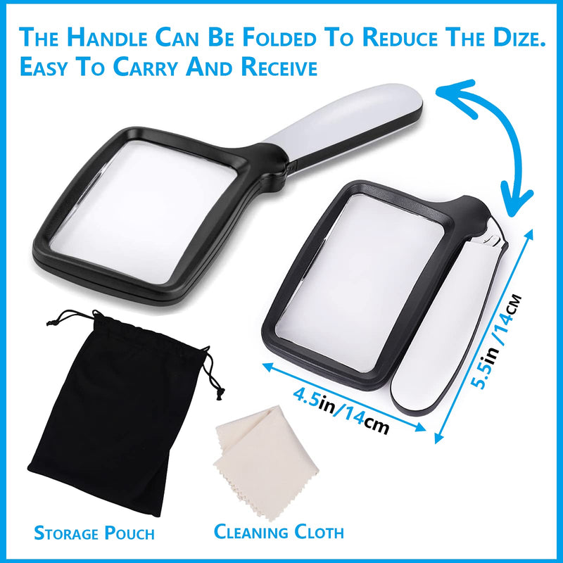 [Australia] - Folded Magnifying Glass with Light, 3X Handheld Large Magnifying Glass LED Lighted Magnifier for Seniors Reading, Soldering, Inspection,Jewelry, Exploring (Folding Handle) Folding Handle 