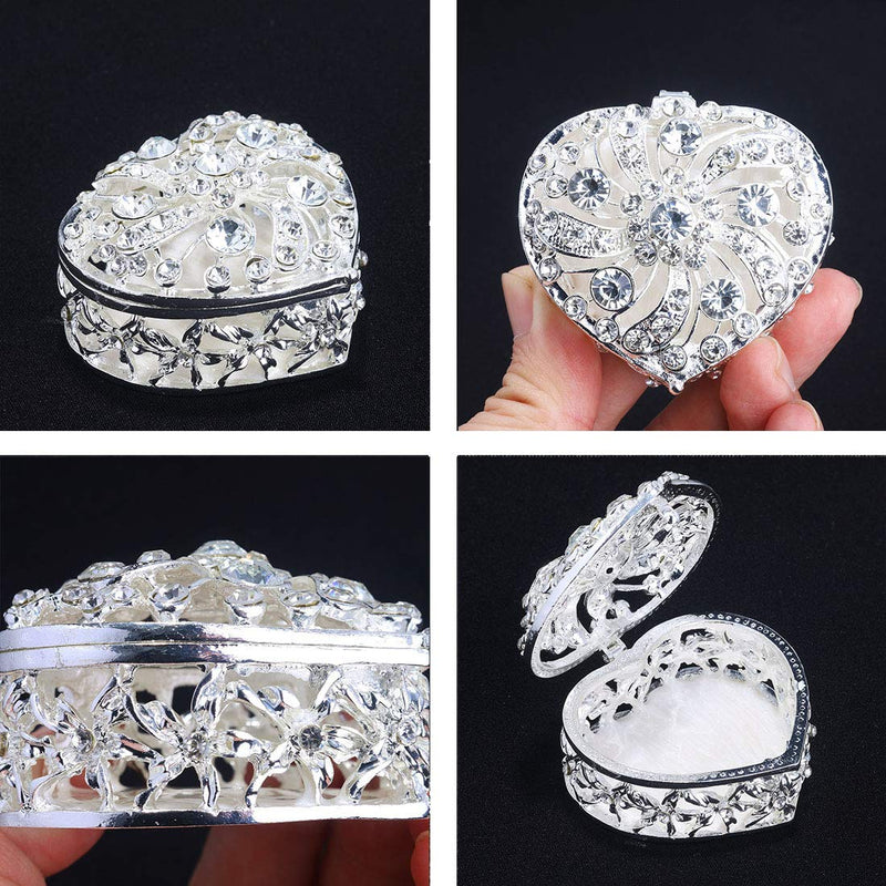 [Australia] - Classic Vintage Antique Heart Shape Jewelry Box Ring Small Trinket Storage Organizer Chest Christmas Gift, Silver 
