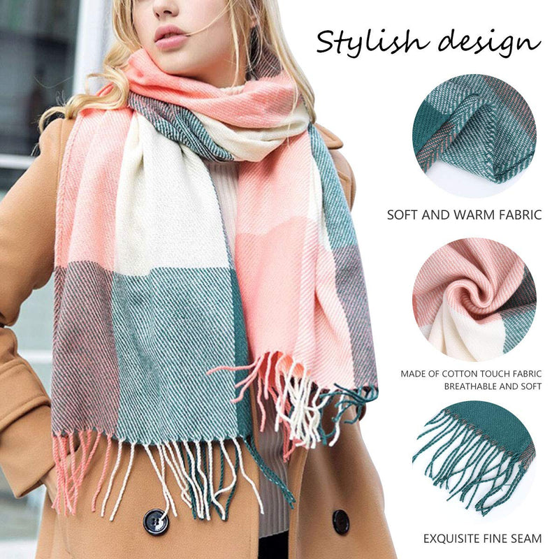 [Australia] - Winter Tartan Scarf - Women Long Plaid Scarves Warm Wool British Style Spinning Tassel Shawl Stole For Women Ladies Green + Pink Tartan 