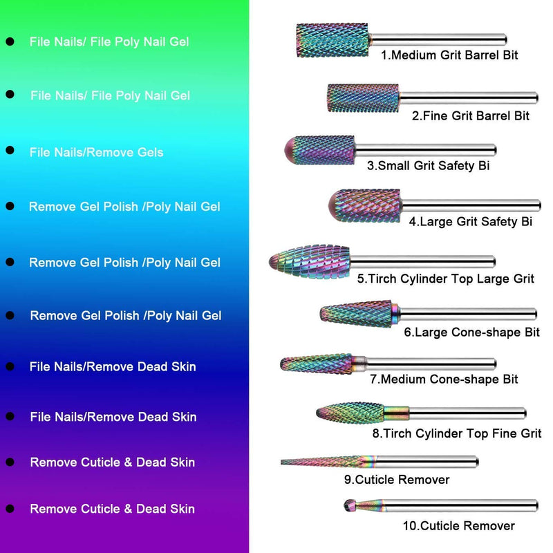 [Australia] - Makartt Nail Drill Bits Set, 10Pcs Tungsten Carbide Nail Drill Bits Remove Acrylic Poly Nail Gel Nail Polish B-36, 3/32 inch for Acrylic Gel Nails Cuticle Manicure Pedicure 