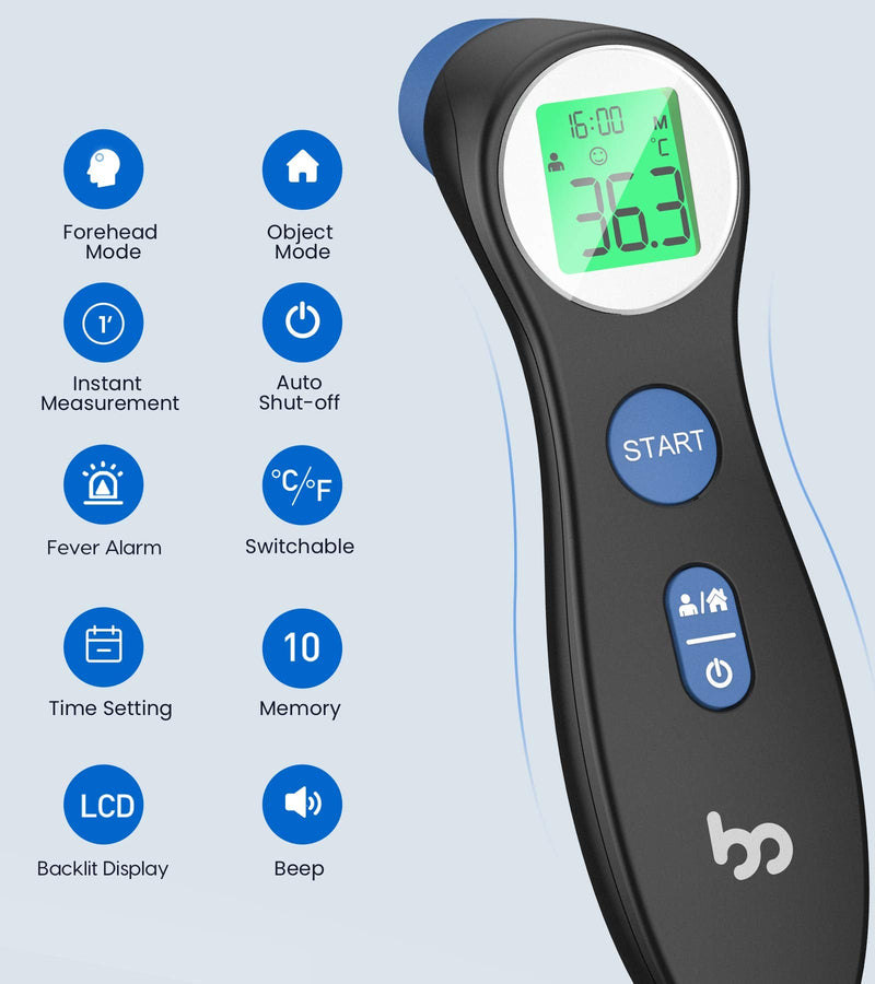 [Australia] - Femometer Forehead Thermometer for Adults Kids, Non Contact Infrared Thermometer, Digital Baby Thermometers Body Temperature Thermometer (Black) Black 
