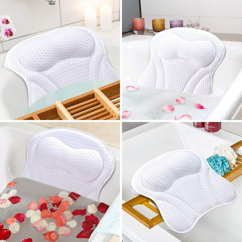 [Australia] - Mosuch Bath Pillow 4D Air Mesh Luxury Spa Bathtub Pillow with 6 Non-Slip Suction Cups for Head Neck and Shoulder Support 