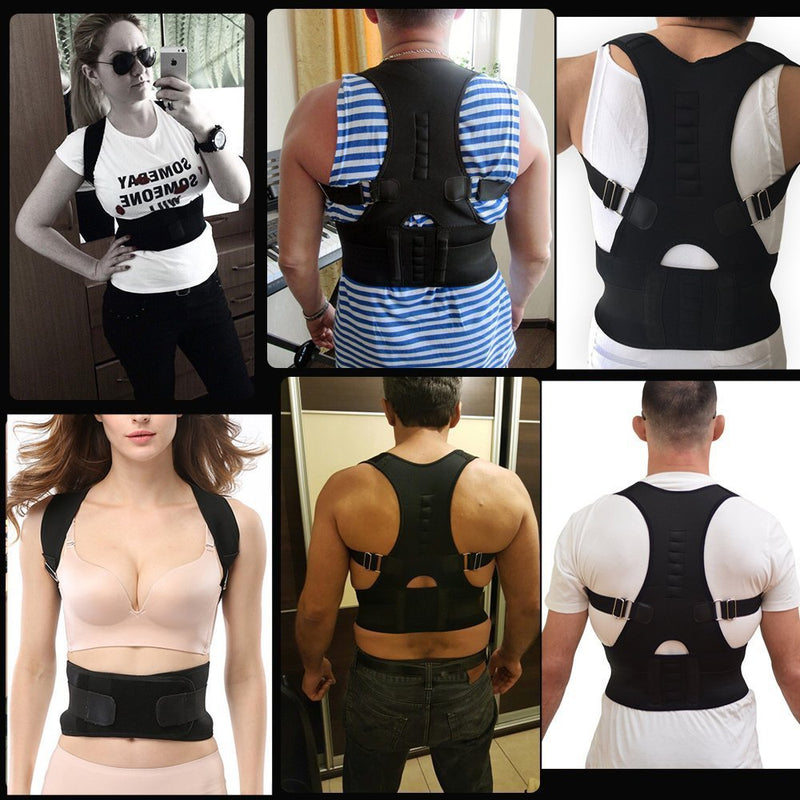[Australia] - Magnetic Back Support for Posture Corrector with 10 Magnets and Adjustable Straps and Breathable Mesh Panels (Black, M) Black 