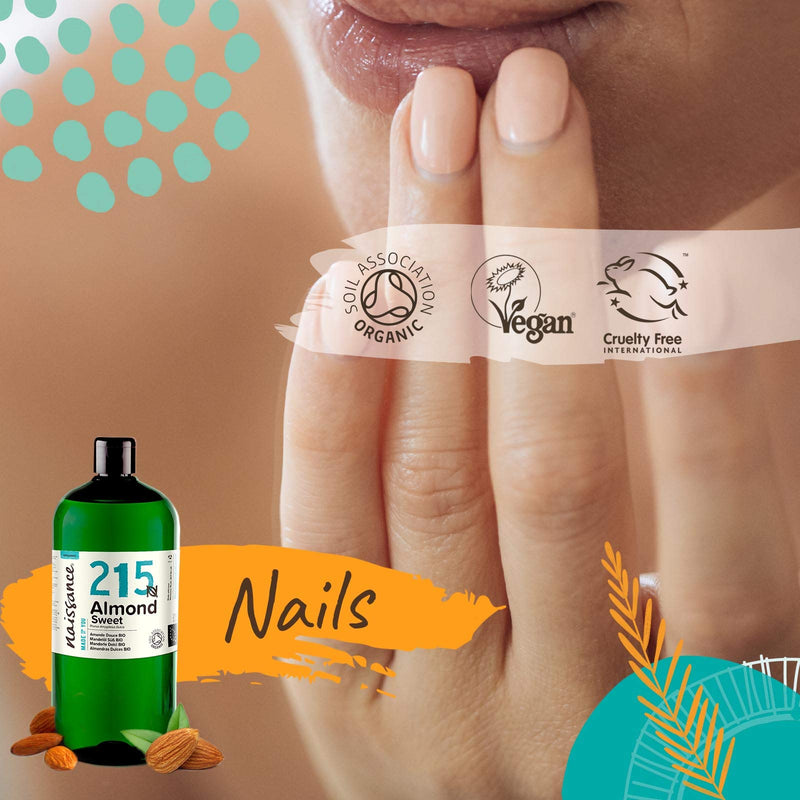 [Australia] - Naissance Certified Organic Sweet Almond Oil (no. 215) 1 Litre ‚Äì For Skin Hair Massage Nails Ears Face Body Stretch Marks - Natural Skin Care Cold Pressed Unrefined Food Grade Carrier Oil Aromatherapy 