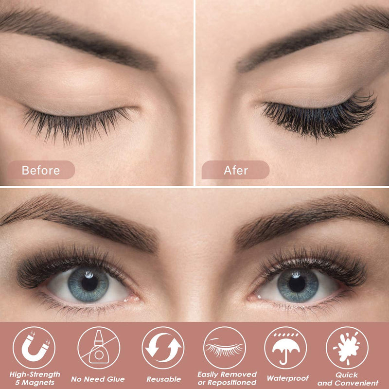 [Australia] - Magnetic Eyelashes with Eyeliner Kit, AoGer 6 Pairs 3D Natural Look False Magnetic Eyelashes, 2 Tubes Long Lasting Magnetic Eyeliner 10mL, Mirror Box with Professional Tweezers -No Glue Needed 6 Pairs Magnetic Eyelashes 