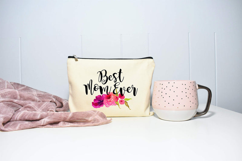 [Australia] - Best Mom Ever Makeup Bag, Gift for Mom, Mother's Day Gift, Cosmetic Bag for Mom, Floral Bag, Travel Makeup Pouch 