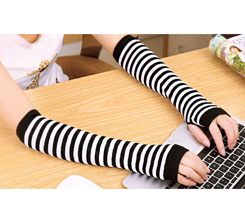 [Australia] - Amandir 1-4 Pairs Long Fingerless Gloves for Women Arm Warmers Knit Thumbhole Stretchy Gloves Black One Size 