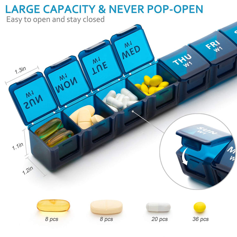 [Australia] - Mossime New Large Weekly Pill Organiser 28 Day,4 Week Month Pill Boxes and Organiser,Big Compartments Pill Case with Dust-Proof Box,Medication Organiser 28 Day Dispenser for Fish Oils, Vitamin Blue-purple 