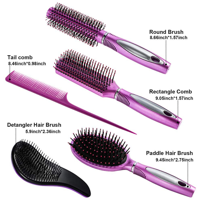 [Australia] - DaricowathX Hair Brush Set Detangling Brush Paddle Brush Round Hair Brush Tail Comb Wet Dry Brush for Women Men Hair Styling,Pack of 5 