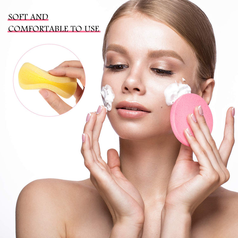 [Australia] - 120 Pieces Compressed Facial Sponge Face Cleansing Sponge Makeup Removal Sponge Pad Exfoliating Wash Round Face Sponge (Pink, Yellow, Blue) Pink, Yellow, Blue 