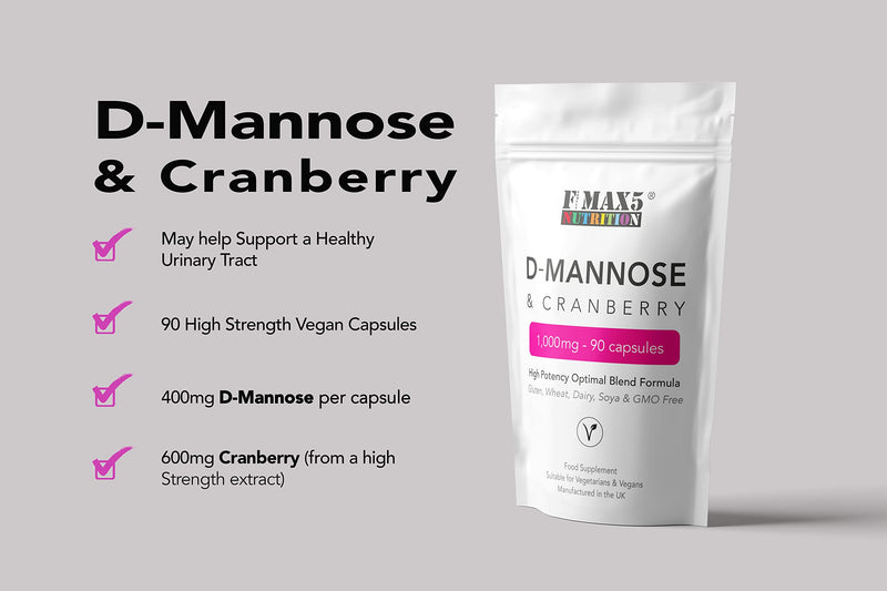[Australia] - D-Mannose & Cranberry Capsules 1,000mg - 90 Capsules - Urinary Tract & Bladder Support - High Strength Blend - Allergen Free - Not Mannose Tablets or Powder - Made in the UK 