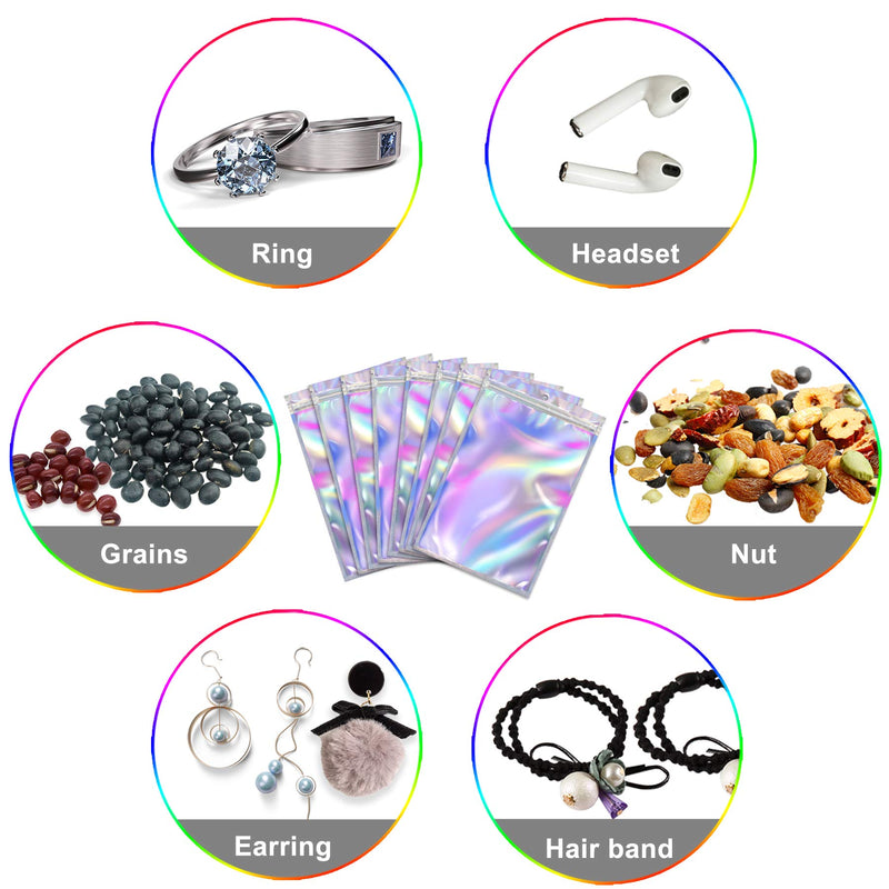 [Australia] - BQTQ 200 Pieces Foil Bags Resealable Ziplock Bags Holographic Colour Smell Proof Bags for Party Favor Food Jewellery Storage, 6x10cm / 7x10cm 6 x 10cm / 7x10cm 