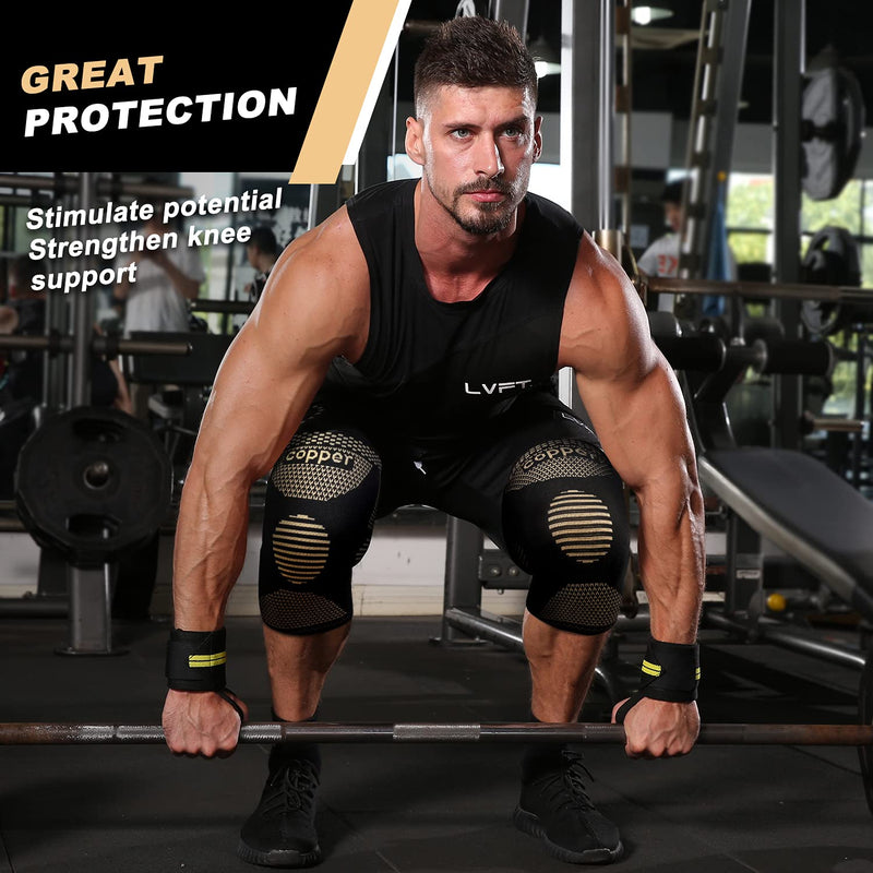 [Australia] - Copper Knee Braces for Knee Pain(2 pack) - Knee Brace,Knee Compression Sleeves Support for Men & Women - Knee Pads for Running,Meniscus Tear,ACL,Arthritis,Joint Pain Relief,Working out Large Copper 